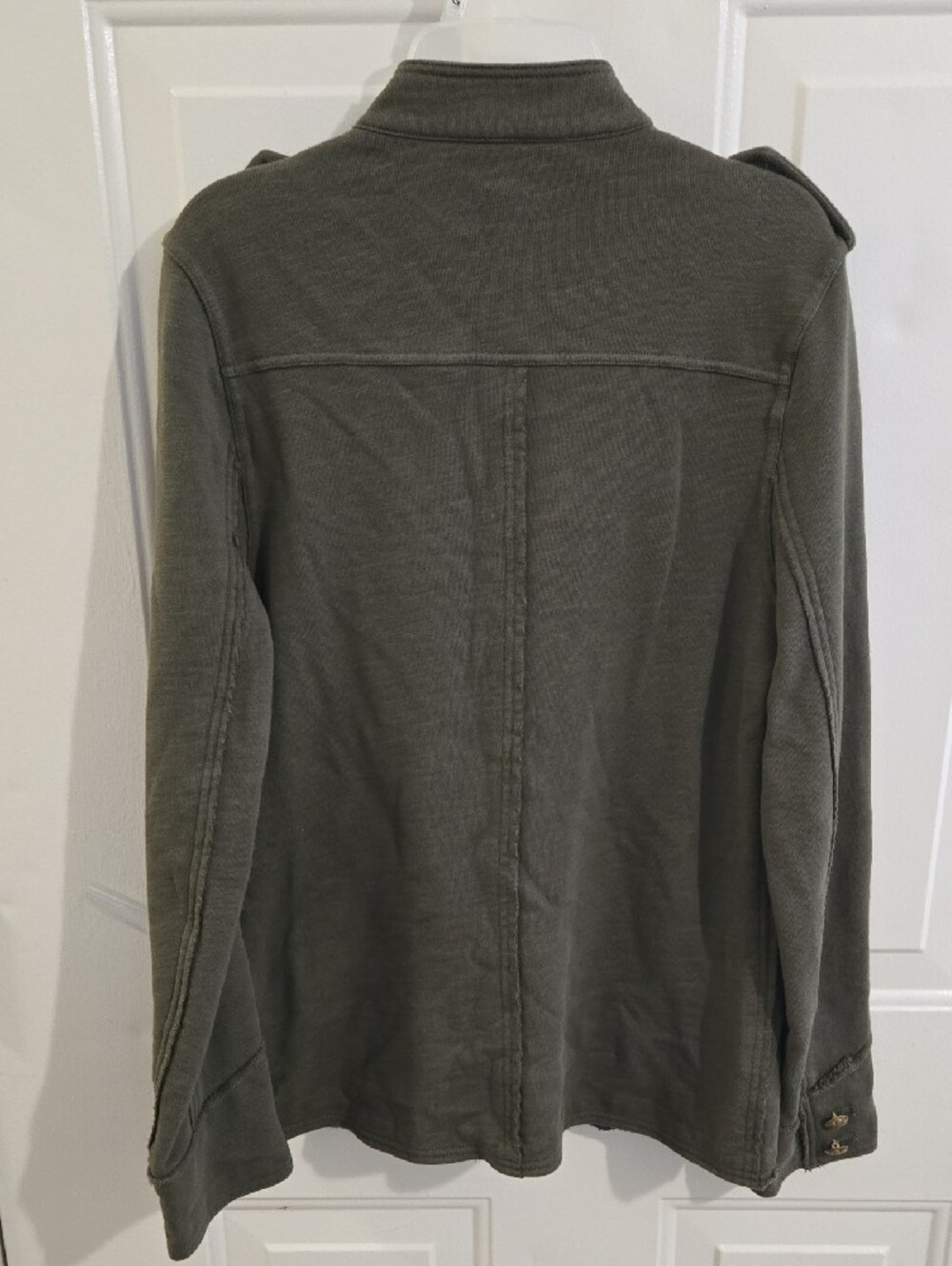 LRL Olive Green French Terry Cargo Utility Fall Jacket Buttons S Military Style - Picture 6 of 10
